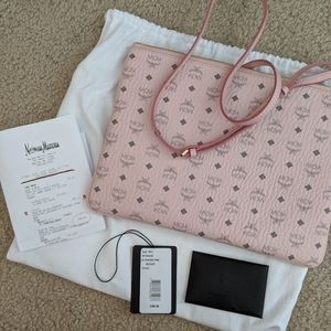 MCM Medium Pouch Clutch Crossbody in Powder Pink
